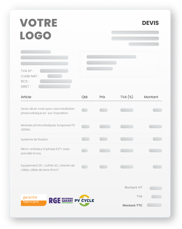 obtenez votre devis photovoltaïque personnalisé en quelques étapes simples. évaluez vos besoins en énergie solaire et découvrez les meilleures solutions adaptées à votre budget. faites le choix d'une énergie renouvelable et économisez sur vos factures d'électricité avec nos offres compétitives.