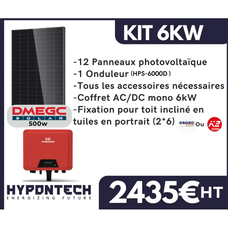 découvrez notre kit solaire 6kw, la solution idéale pour produire votre propre électricité et réduire votre facture énergétique. facile à installer et performant, ce kit vous permet de bénéficier d'une énergie renouvelable tout en préservant l'environnement.