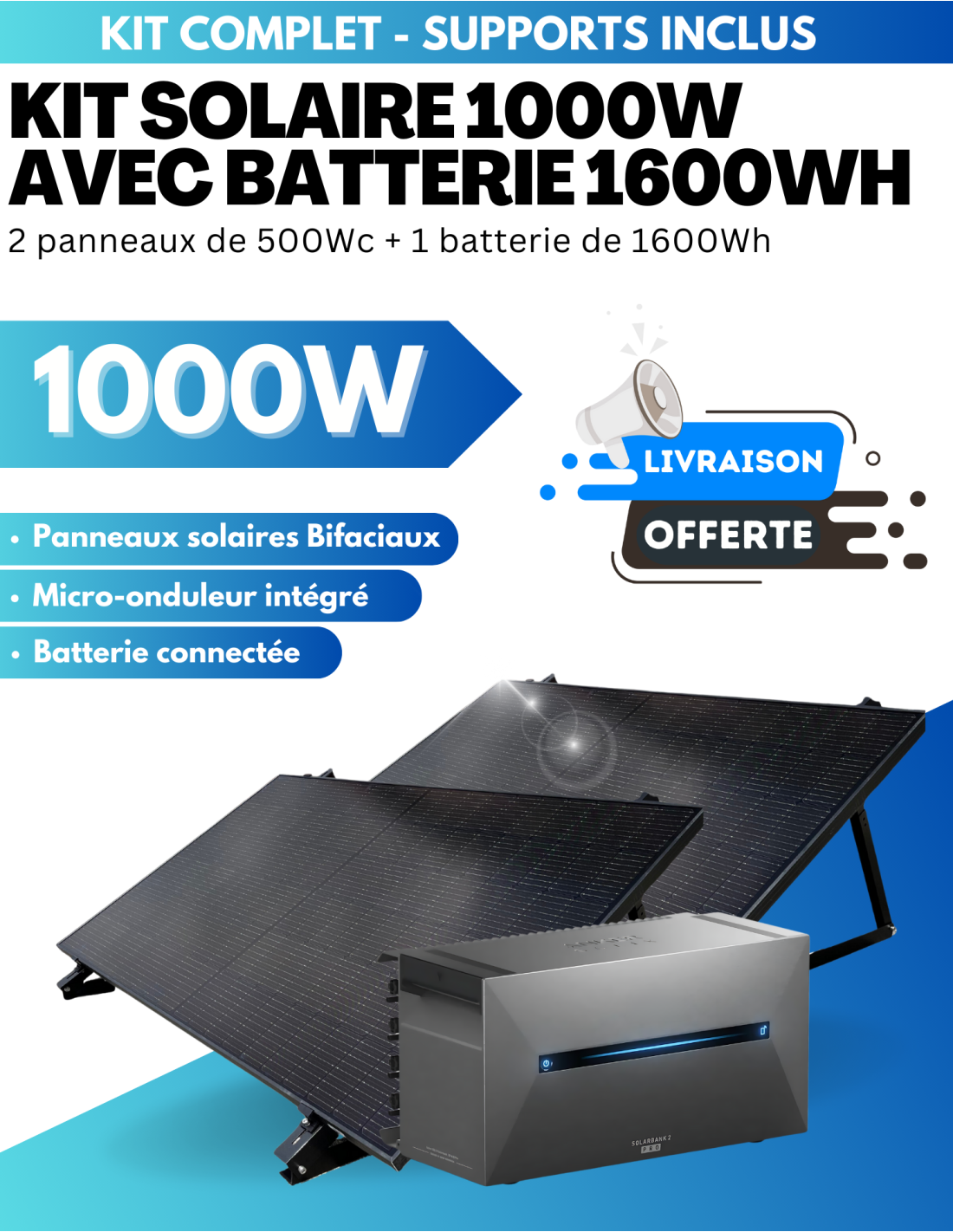 découvrez notre kit solaire avec batterie, idéal pour profiter d'une énergie renouvelable et autonome. parfait pour alimenter votre maison ou vos appareils en extérieur, ce kit combine performance et durabilité pour répondre à tous vos besoins énergétiques.