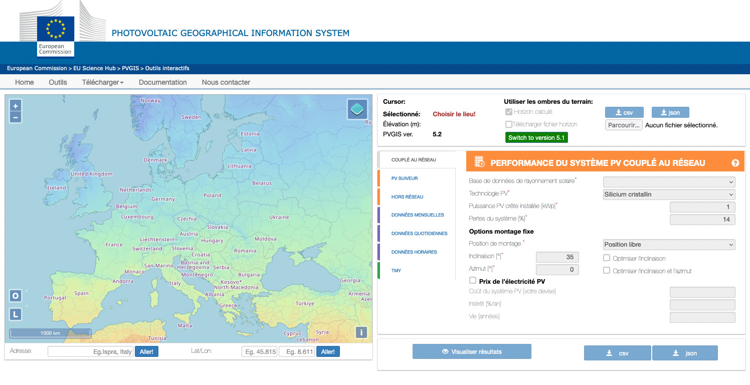 découvrez notre calculateur pvgis, l'outil idéal pour optimiser la production d'énergie solaire. analysez les ressources solaires de votre région, évaluez le potentiel photovoltaïque de votre installation et prenez des décisions éclairées pour vos projets d'énergie renouvelable.