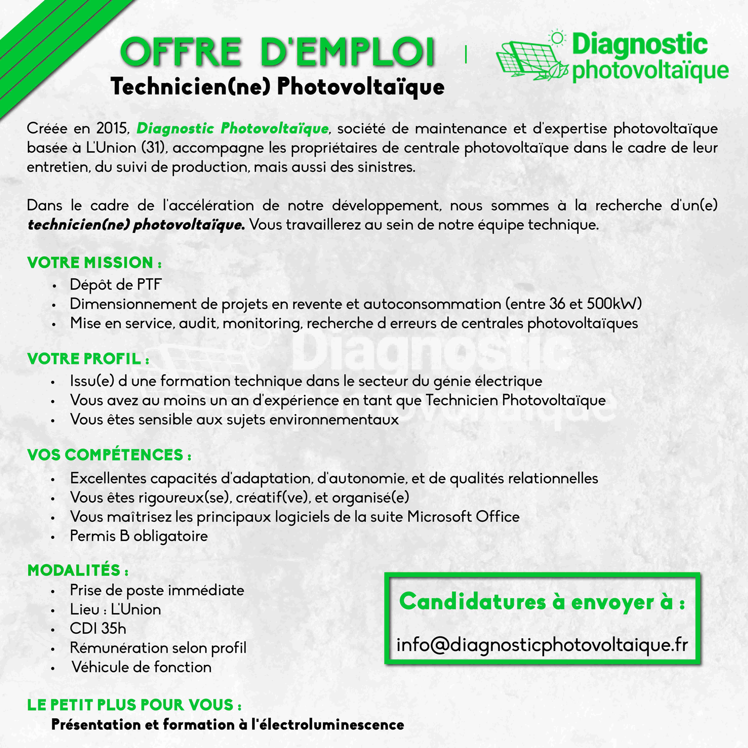 découvrez les opportunités d'emploi dans le secteur du photovoltaïque. rejoignez une industrie en pleine croissance, engagée dans la transition énergétique et la promotion des énergies renouvelables. explorez des postes variés et contribuez à un avenir durable.